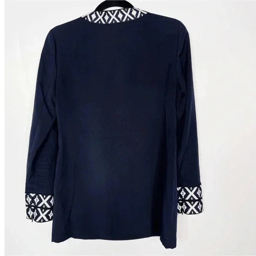 Tory Burch Ariana navy tunic embroidered trim long sleeve Size 2